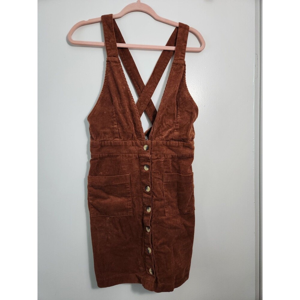Indigo Rein Juniors Sz 9/28 Overall Dress Jumper Short Corduroy Rust Orange